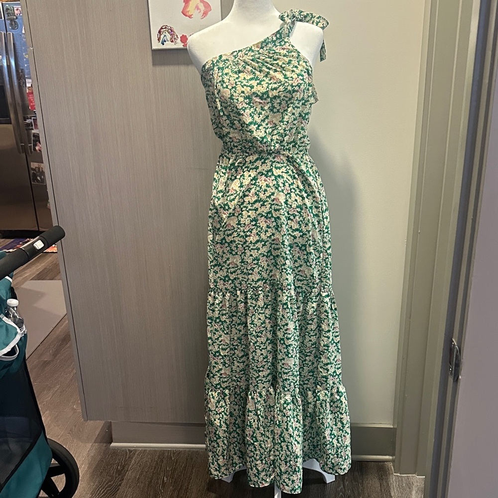 Floral One Shoulder Dress - Green